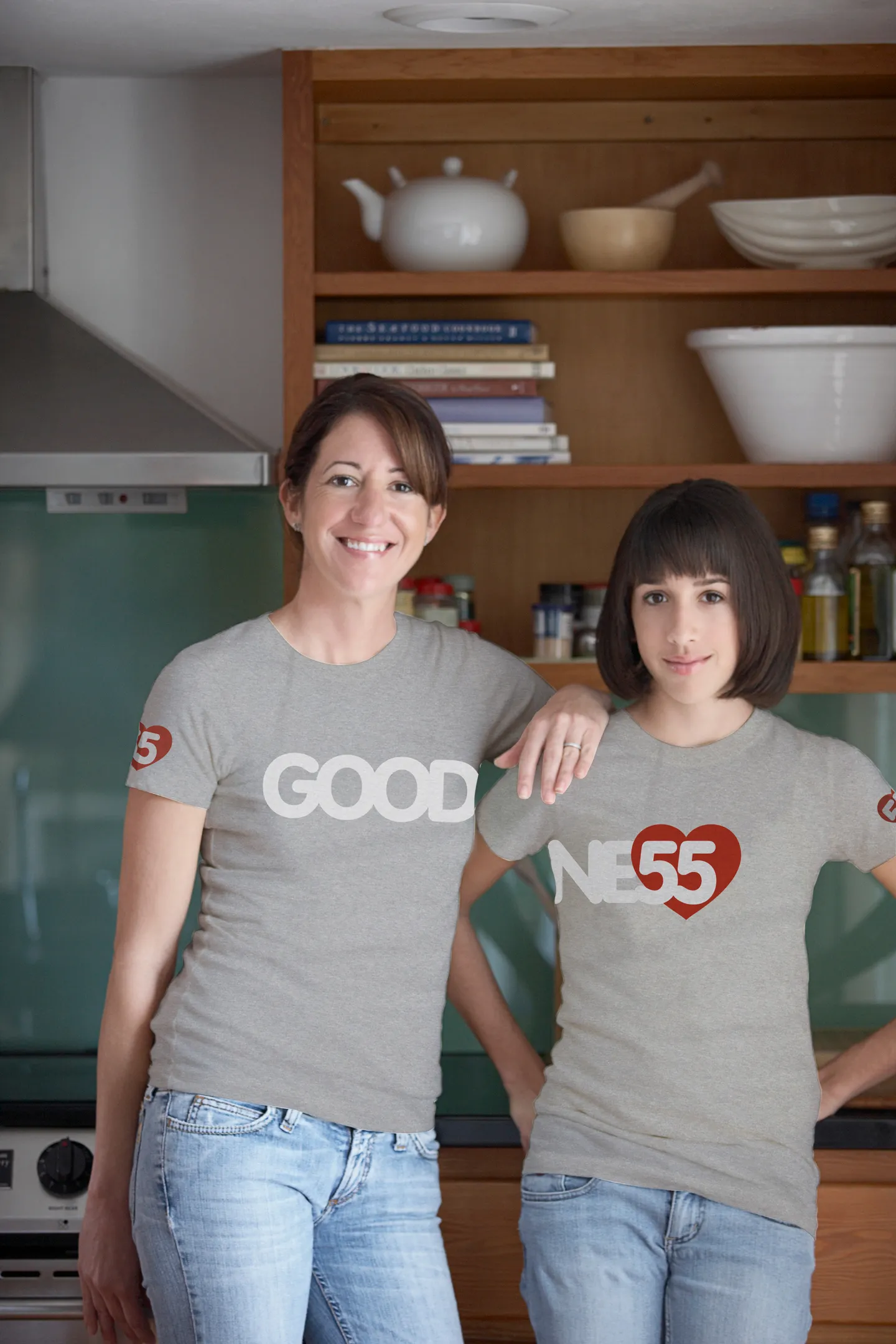 &Barr: GOODNE55 tees, with GOOD and NE55 split across two shirts.