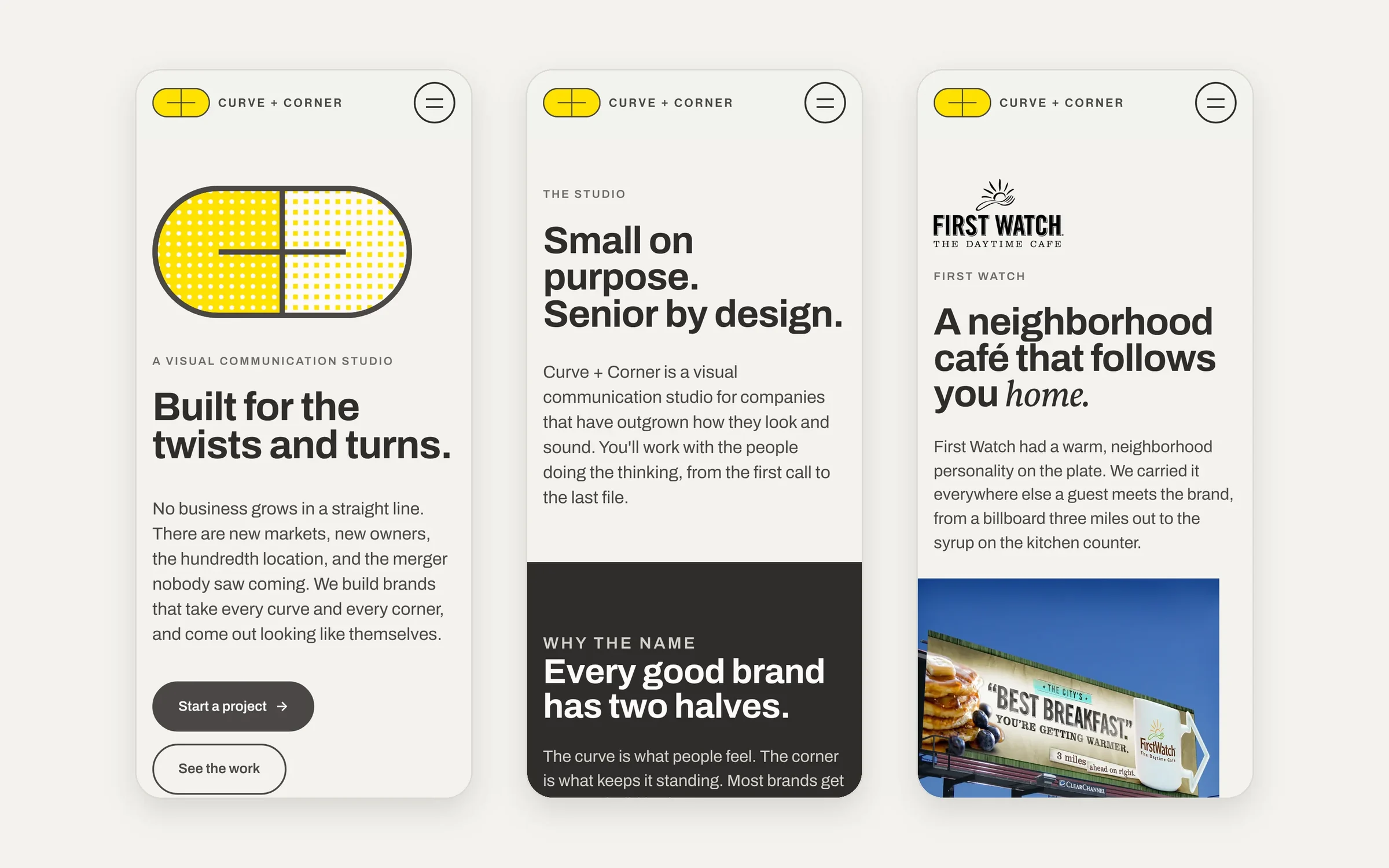 The Curve + Corner brand: Website