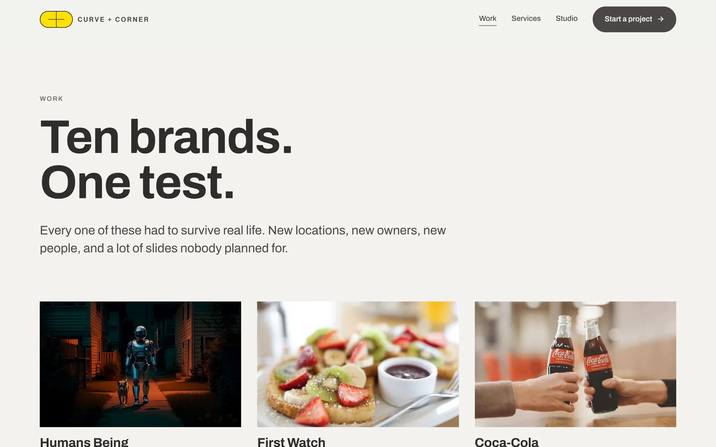 The Curve + Corner brand: Website