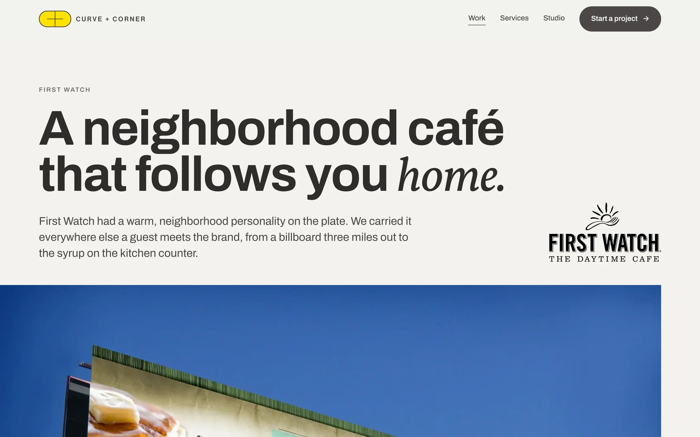 The Curve + Corner brand: Website
