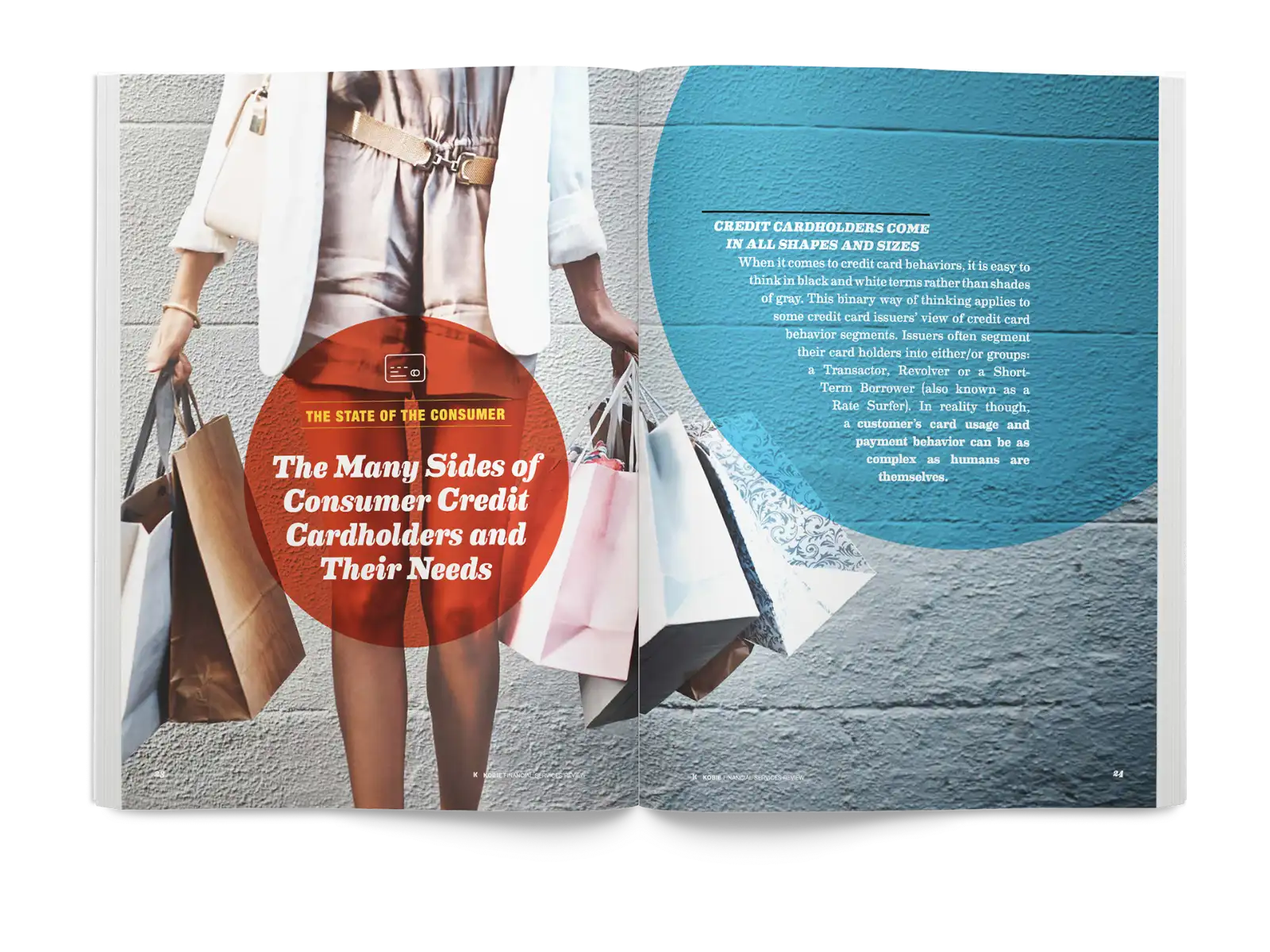 Kobie publication spread titled The Many Sides of Consumer Credit Cardholders and Their Needs