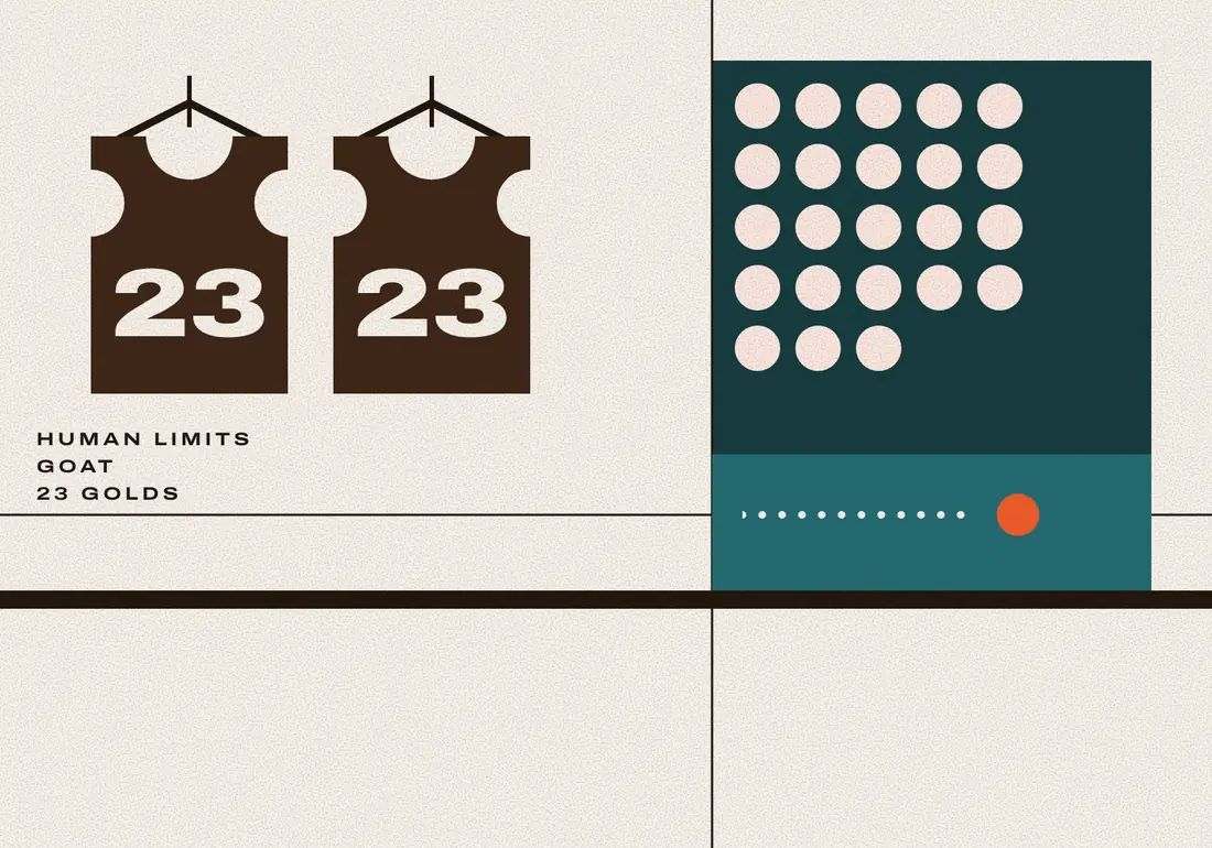 Two jerseys numbered 23 on hangers beside a pool, where one orange dot swims a lane.
