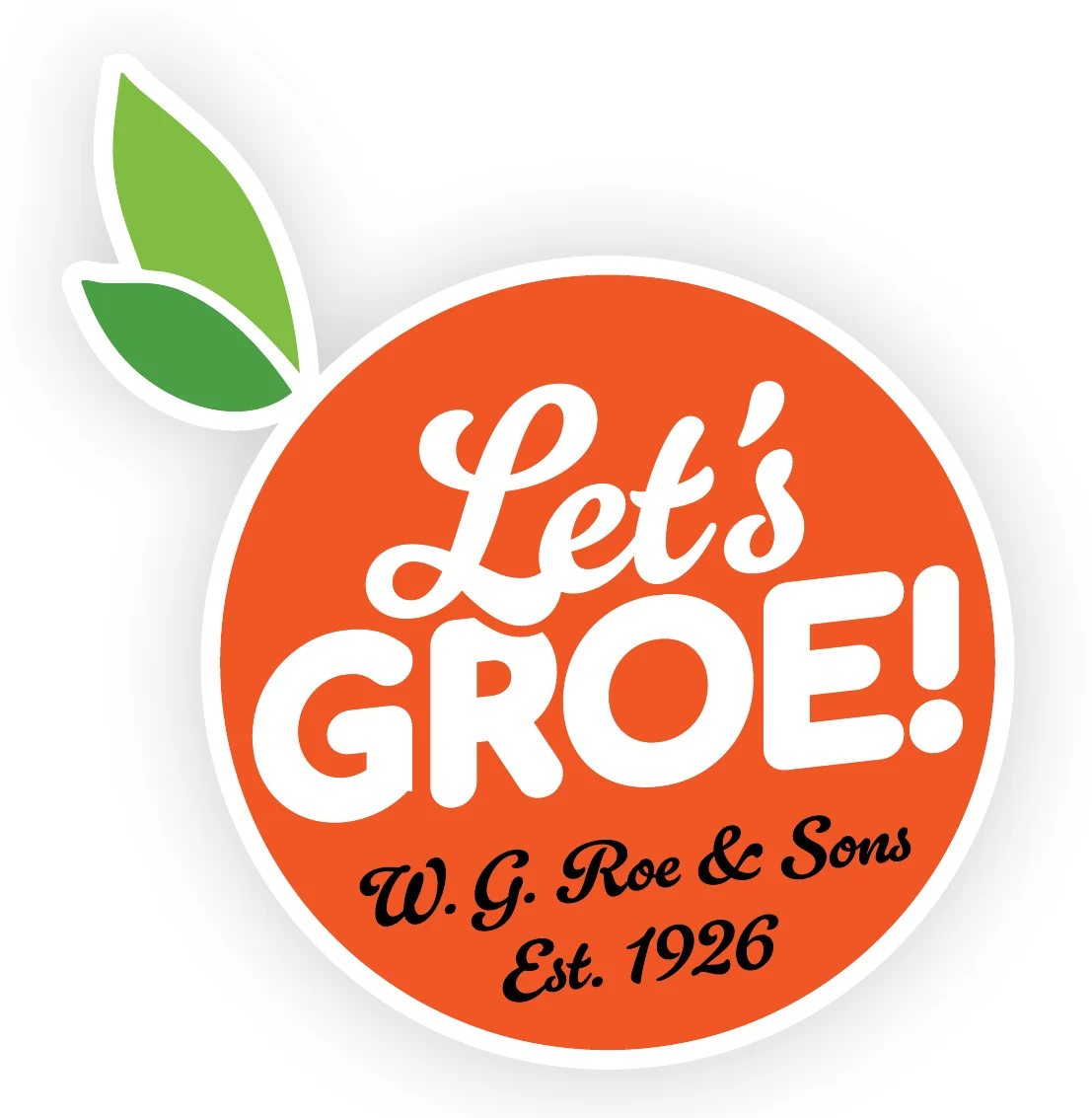 Let’s Groe! orange badge with leaf