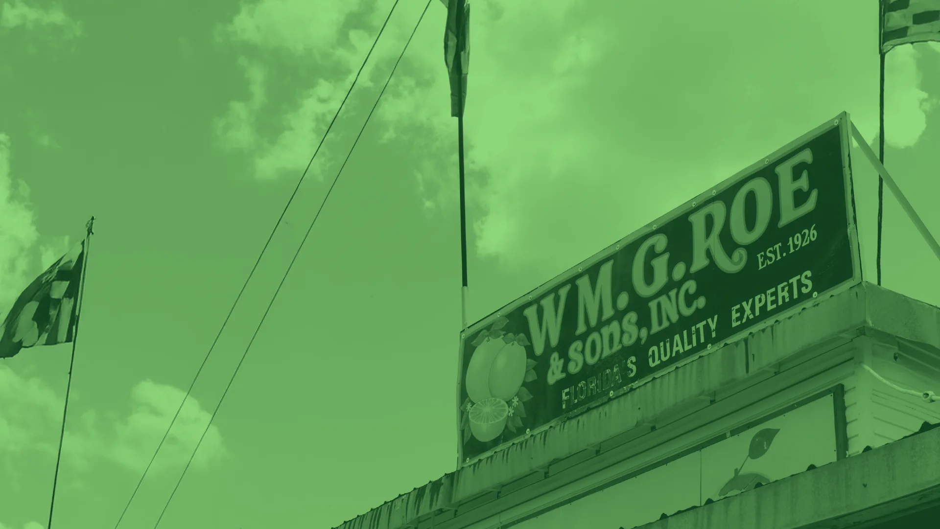 The original W.G. Roe & Sons sign, Est. 1926, in Noble green