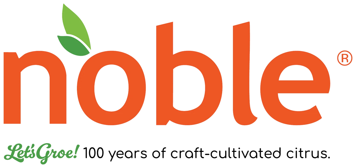 Noble logo with the line Let’s Groe! 100 years of craft-cultivated citrus